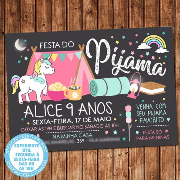 Convite Unicórnio Festa do Pijama Aniversário Digital