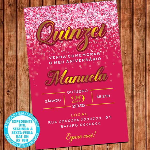 Convite 15 Anos Aniversário Festa Quinzei Rosa Dourado