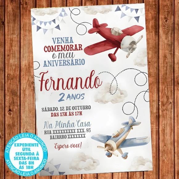 Convite Avião Aniversário Aviador Festa Digital