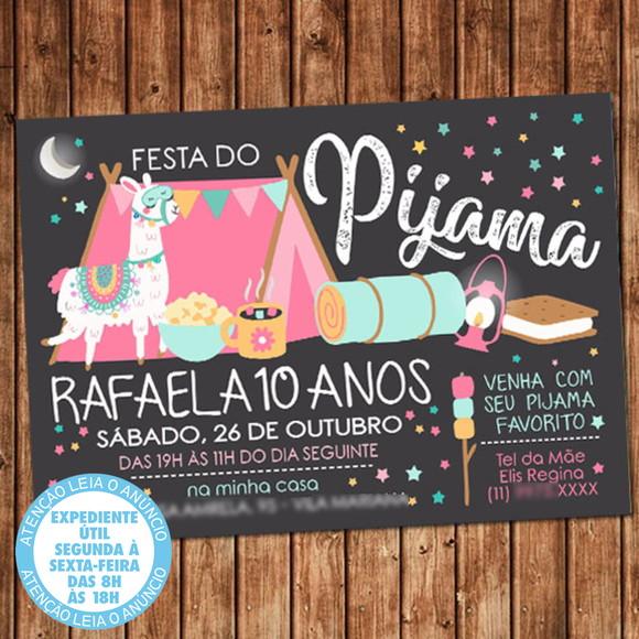 Convite Lhama Festa do Pijama Lhama Aniversário Digital