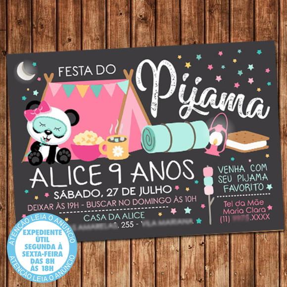 Convite Pandinha Panda Festa do Pijama Aniversário Digital