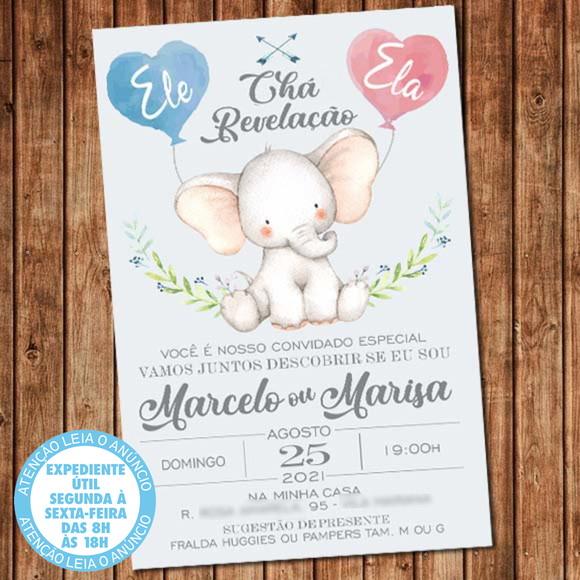 Convite Chá Revelação Elefante Digital