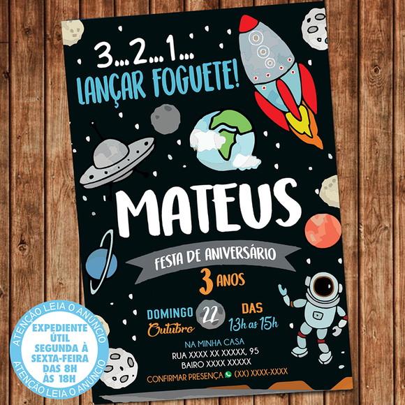 Convite Astronauta Aniversário Foguete Festa Digital