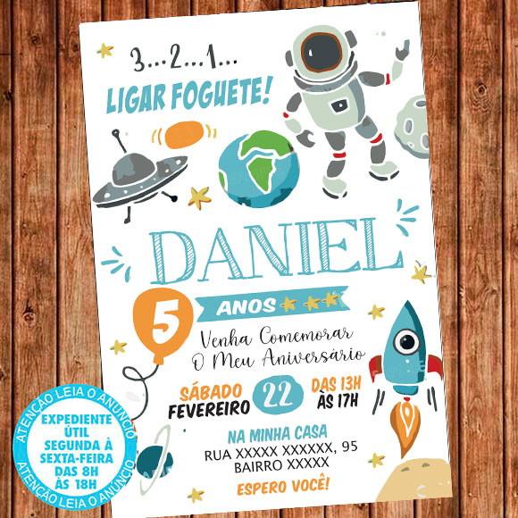 Convite Astronauta Aniversário Foguete Digital 2