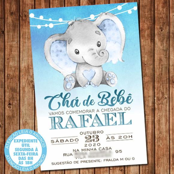 Convite Chá de Bebê Elefante Chá Fraldas Elefantinho Digital