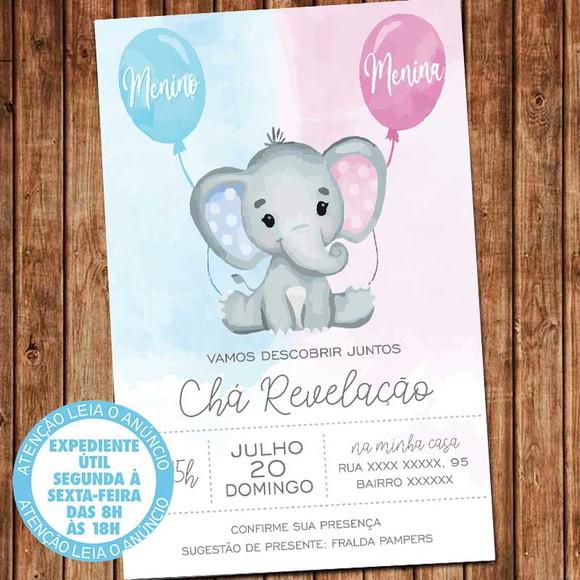 Convite Chá Revelação Elefantinho Digital