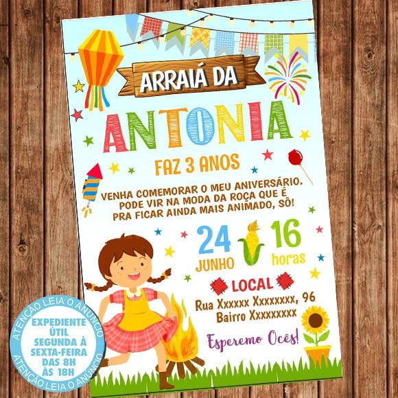 Convite Festa Junina Aniversário Menina Digital 2