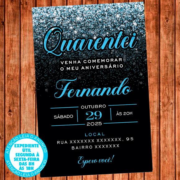 Convite 40 Anos Aniversário Festa Quarentei Digital Azul