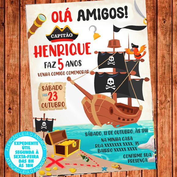 Convite Pirata Aniversário Pirata Festa Digital