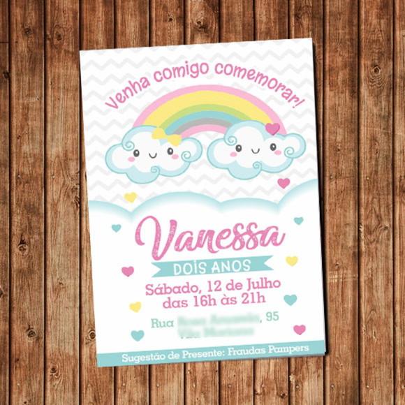 Convite Nuvem Chuva de Amor Aniversário Festa Digital
