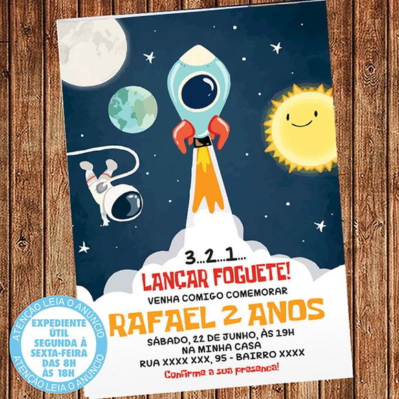 Convite Astronauta Aniversário Foguete Digital