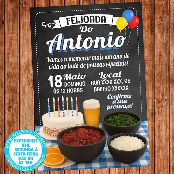 Convite Feijoada Aniversário Digital Azul