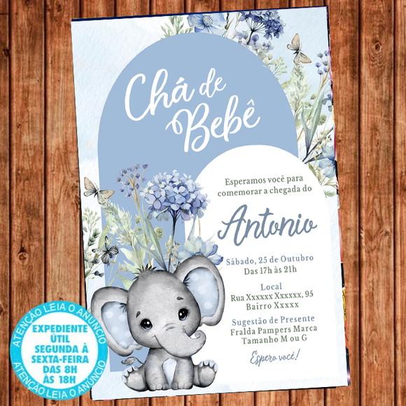 Convite Chá de Bebê Elefante Chá Fraldas Elefantinho Digital