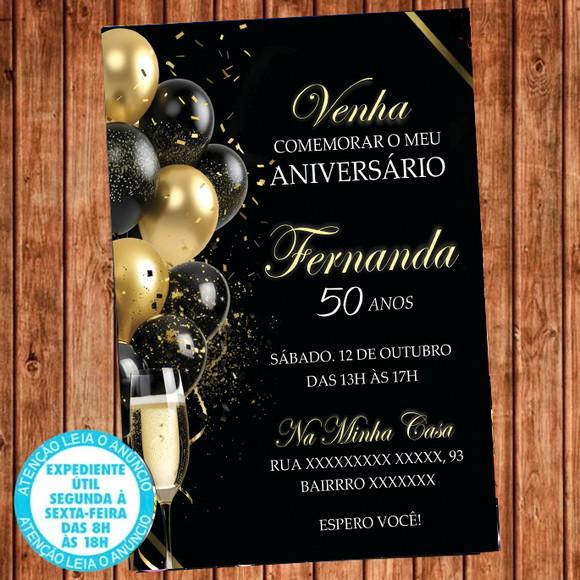 Convite Balões Dourado Festa Aniversário Virtual
