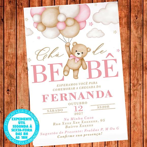 Convite Cha de Bebe Ursinha Balões Digital Cha de Fralda