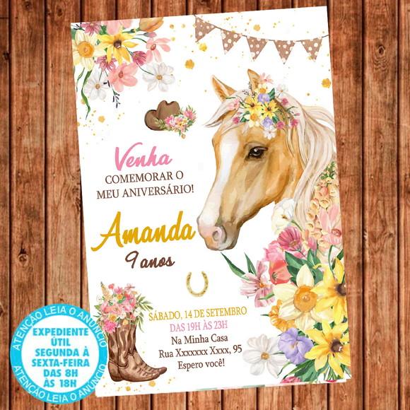 Convite Cavalo Haras Aniversário Boiadeira Festa Digital