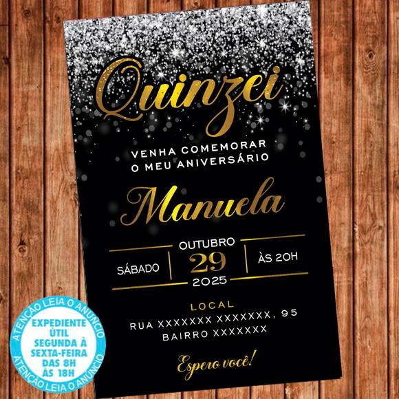 Convite 15 Anos Aniversário Festa Quinzei Prata e Dourado