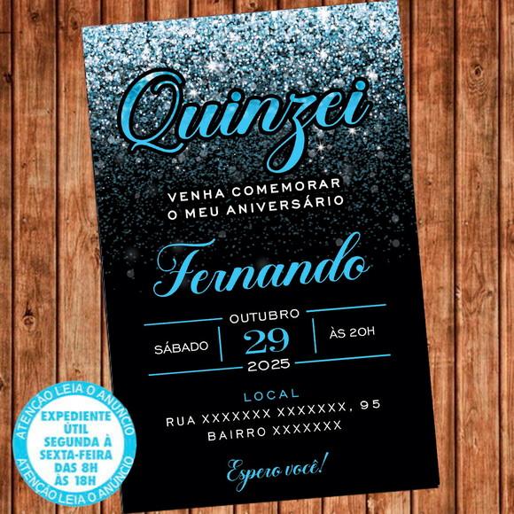 Convite 15 Anos Aniversário Festa Quinzei Azul Digital