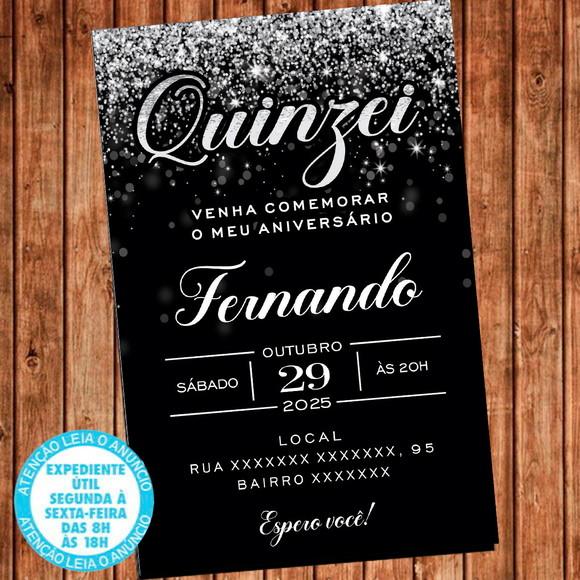 Convite 15 Anos Aniversário Festa Quinzei Prateado