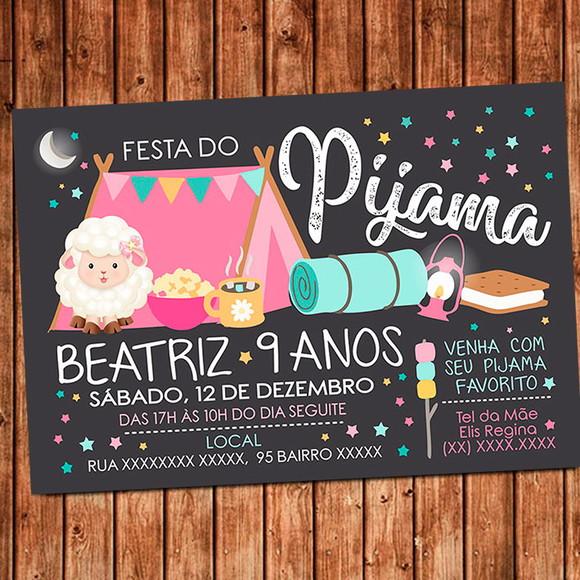Convite Ovelhina Ovelha Festa do Pijama Aniversário Digital