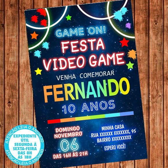 Convite Video Game Aniversário Festa Video Game Digital