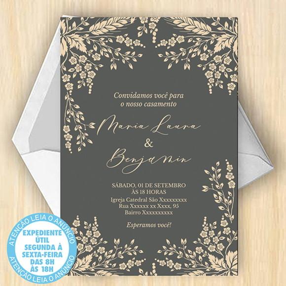 Convite Casamento Floral Cinza Digital 46