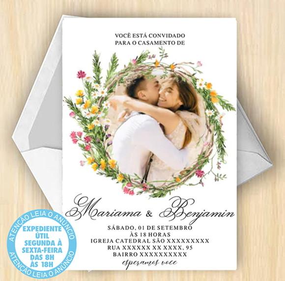Convite Casamento Floral com Foto Digital 37