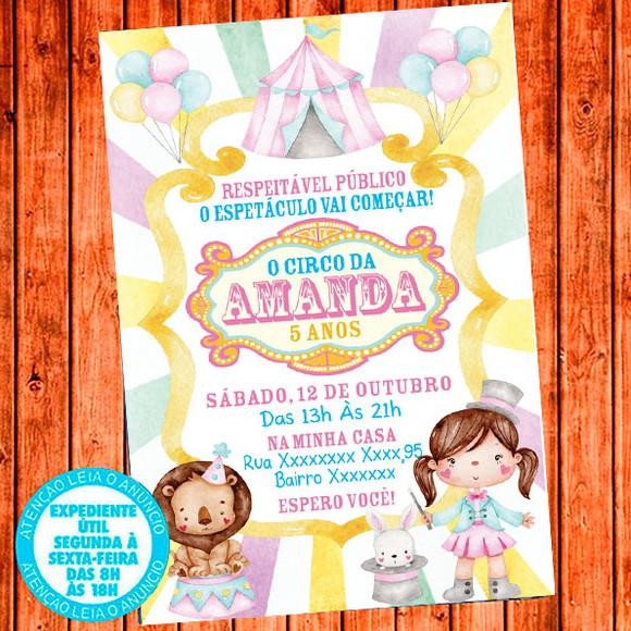 Convite Circo Candy Color Menina Digital