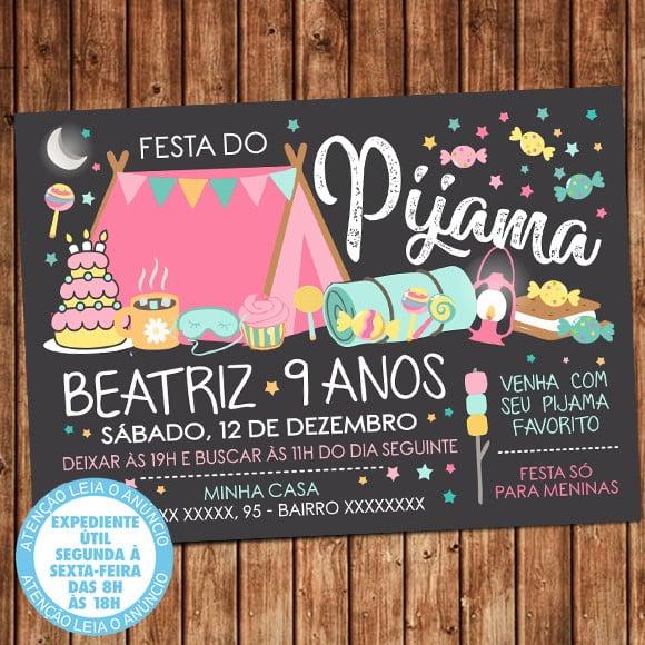 Convite Festa do Pijama Doces Aniversário Digital