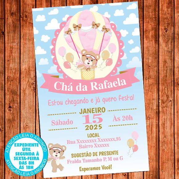 Convite Chá De Bebê Ursinha Baloeira Azul Chá Fralda Digital