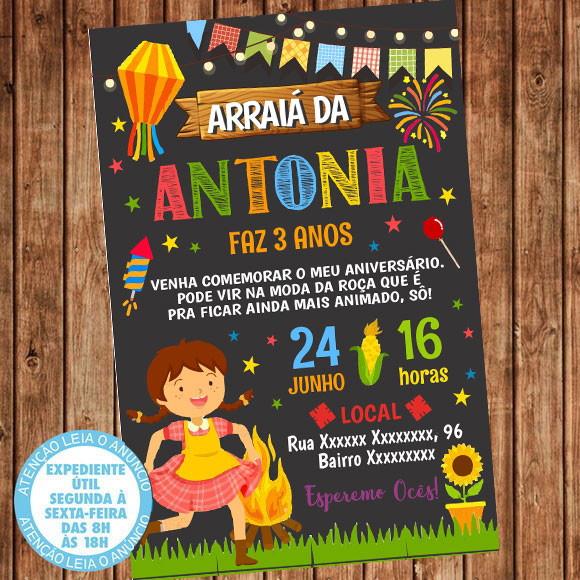 Convite Festa Junina Aniversário Menina Digital