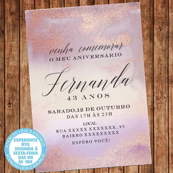 Convite Aniversário Festa Rosa Glitter Digital