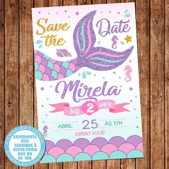 Convite Sereia Aniversário Festa Save The Date Digital