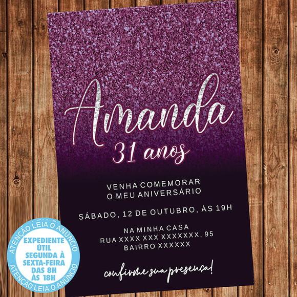Convite 15 30 40 50 60 Anos Aniversário Roxo Festa Digital