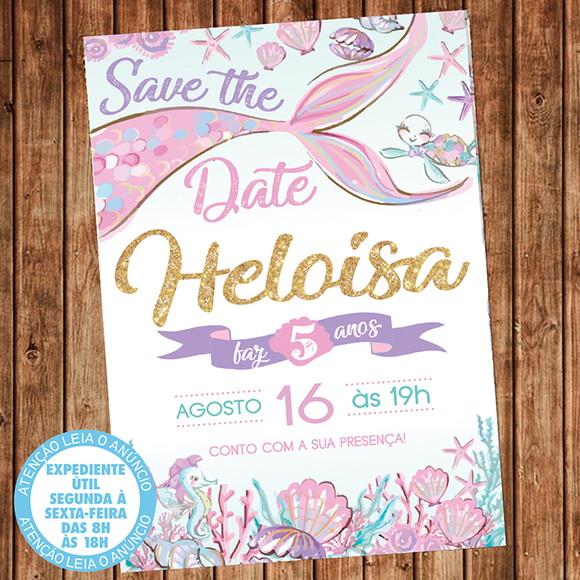 Convite Sereia Aniversário Festa Save the Date