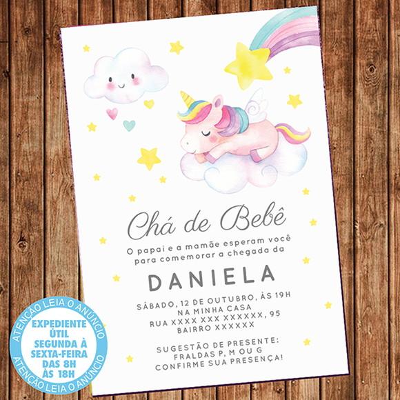 Convite Chá de Bebê Unicórnio Nuvem Digital