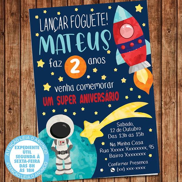 Convite Astronauta Festa Aniversário Digital