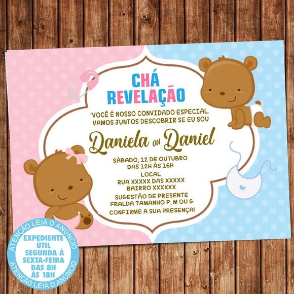 Convite Chá Revelação Ursinhos Digital
