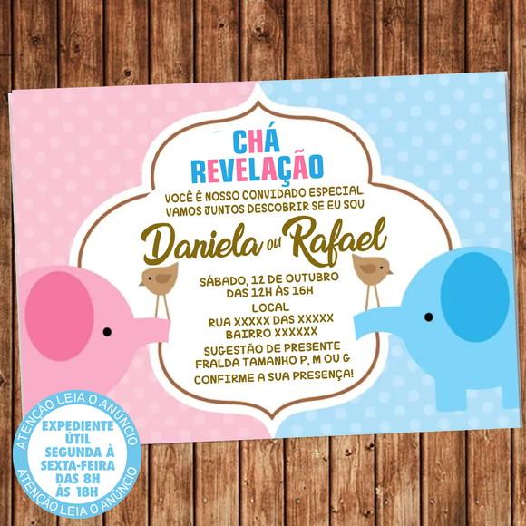 Convite Chá Revelação Elefantinho Digital