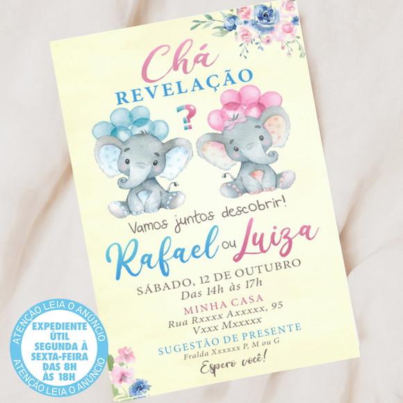 Convite Chá Revelação Elefantinhos Digital