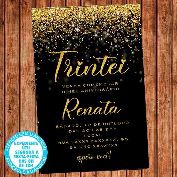 Convite 30 Anos Aniversário Festa Trintei Dourado Digital