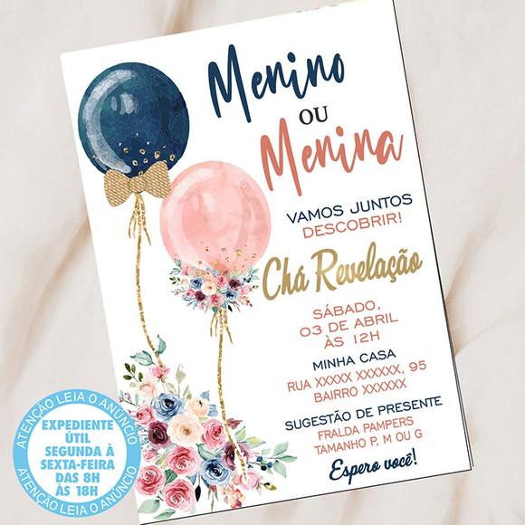 Convite Chá Revelação Balão Digital