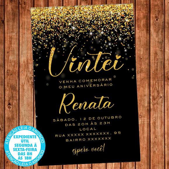 Convite 20 Anos Aniversário Festa Vintei Dourado Digital