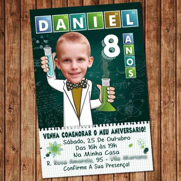 Convite Cientista Aniversário Com Foto Festa Digital