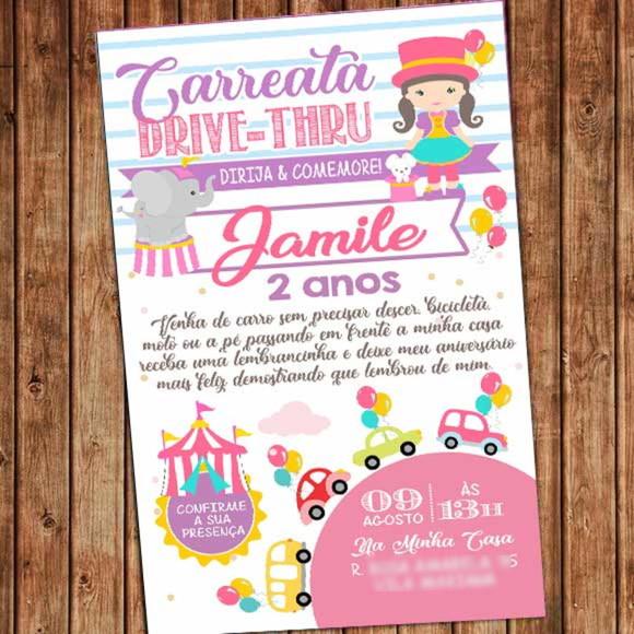 Convite Carreata Circo Drive-thru Aniversário Quarentena
