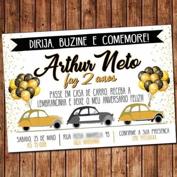 Convite Carreata Drive-Thru Quarentena Aniversário Digital
