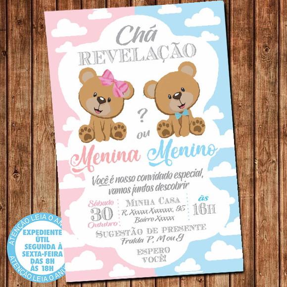 Convite Chá Revelação Ursinho Digital