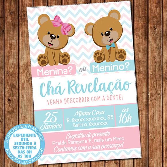 Convite Chá Revelação Urso Digital