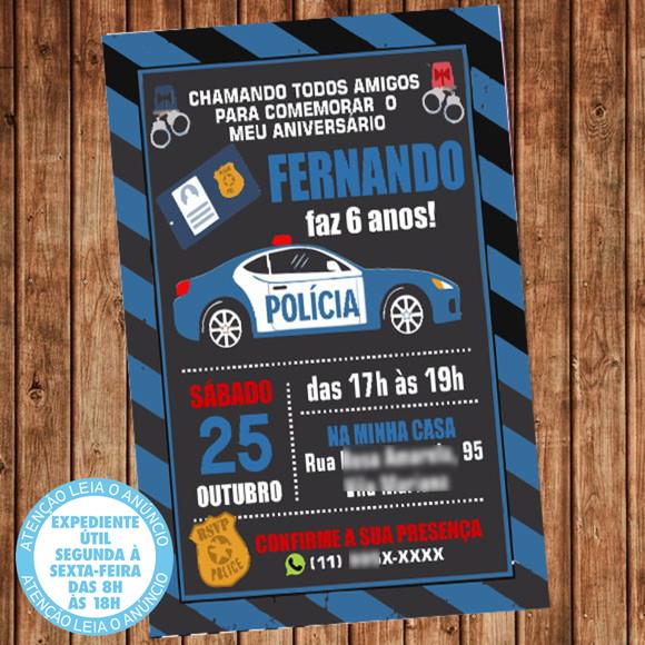 Convite Polícia Aniversário Festa Polícia Digital