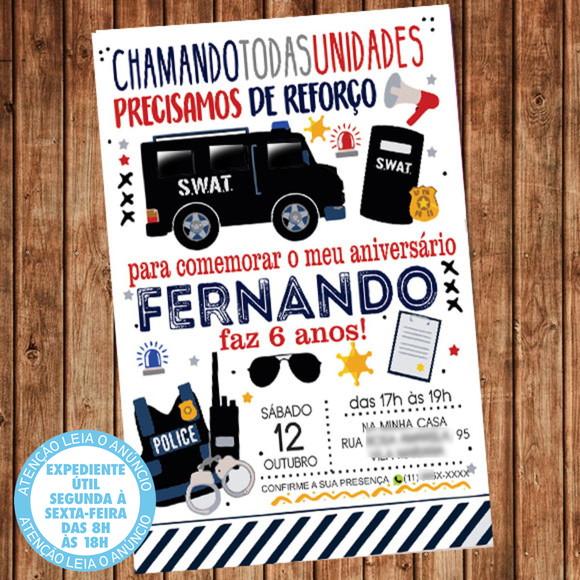 Convite Polícia Aniversário Festa Polícia Digital